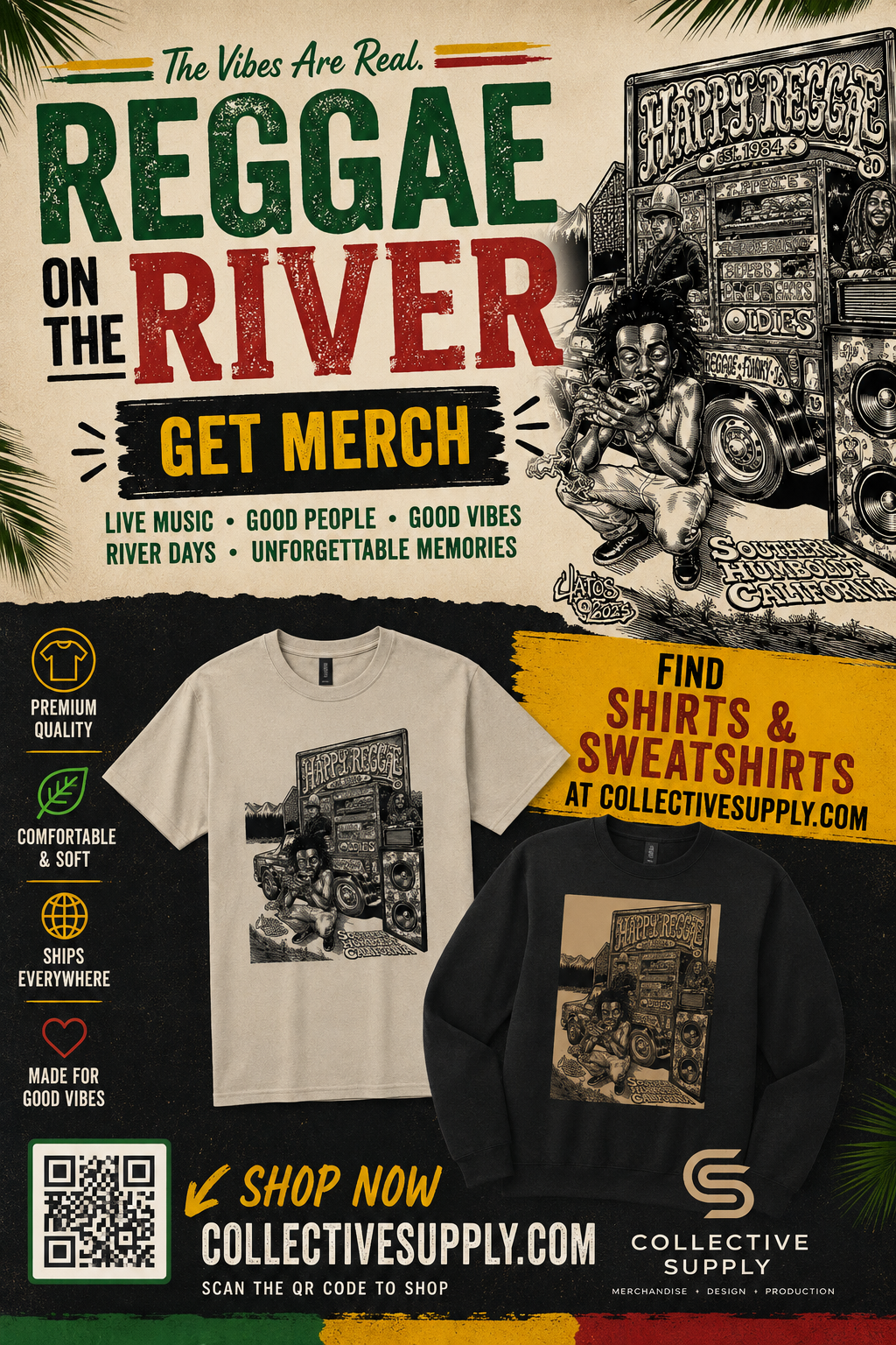 Reggae on the River Happy Reggae merchandise flyer